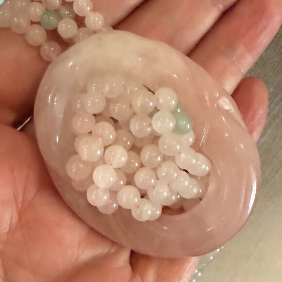 Beautiful Rose Quartz Donut with 4 Strand Bead Choker - Picture 7 of 9